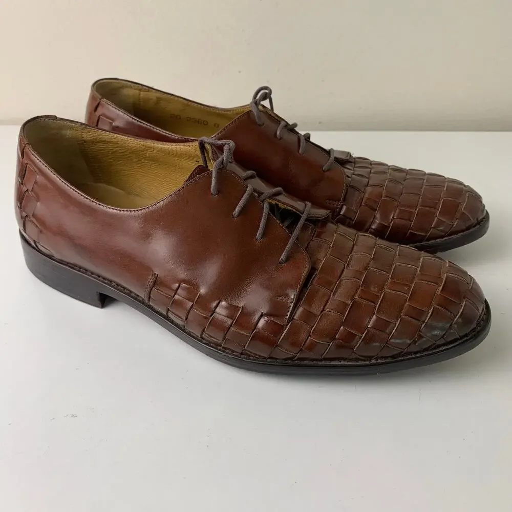 Johnston Murphy Brown Leather Oxford Dress Shoes Woven Leather Men's 8.5M